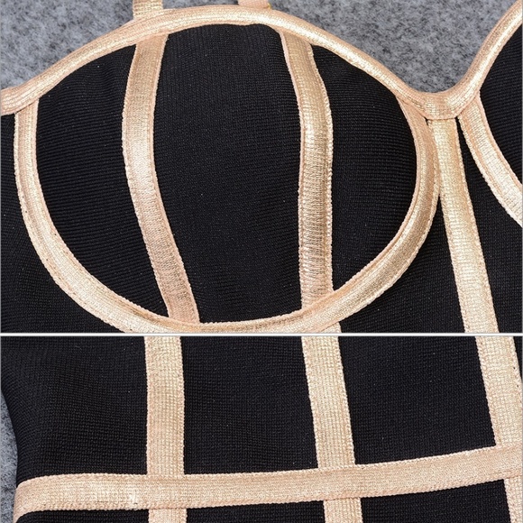 🎥 Bandage Contrast Trim Slim Dress in Black - Picture 6 of 14